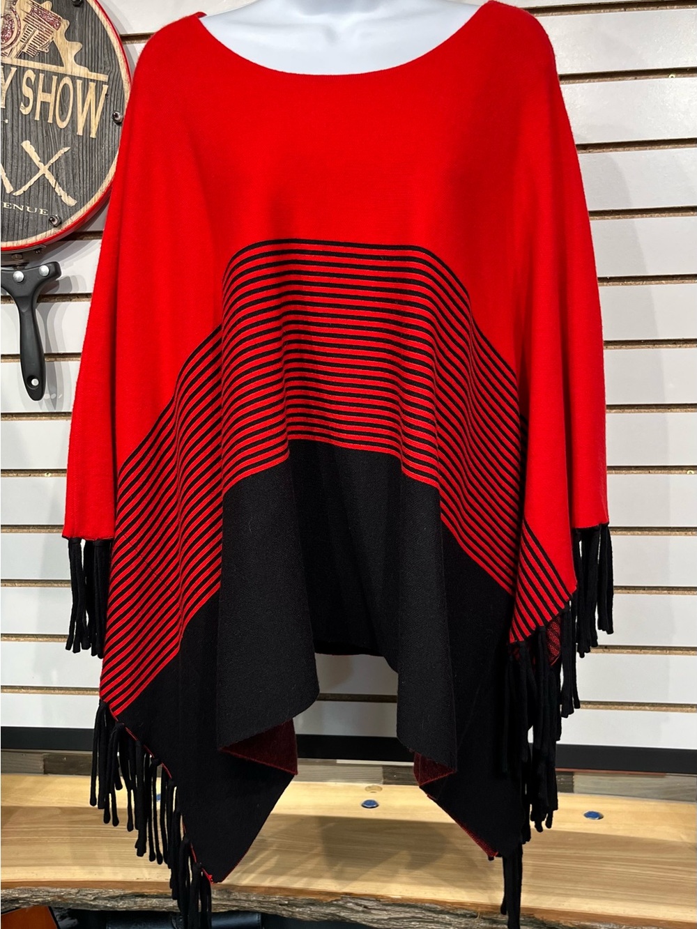 (Buy Now) Multiples Scoop Neck Fringe Edge Poncho Sweater - Picture 2 of 8
